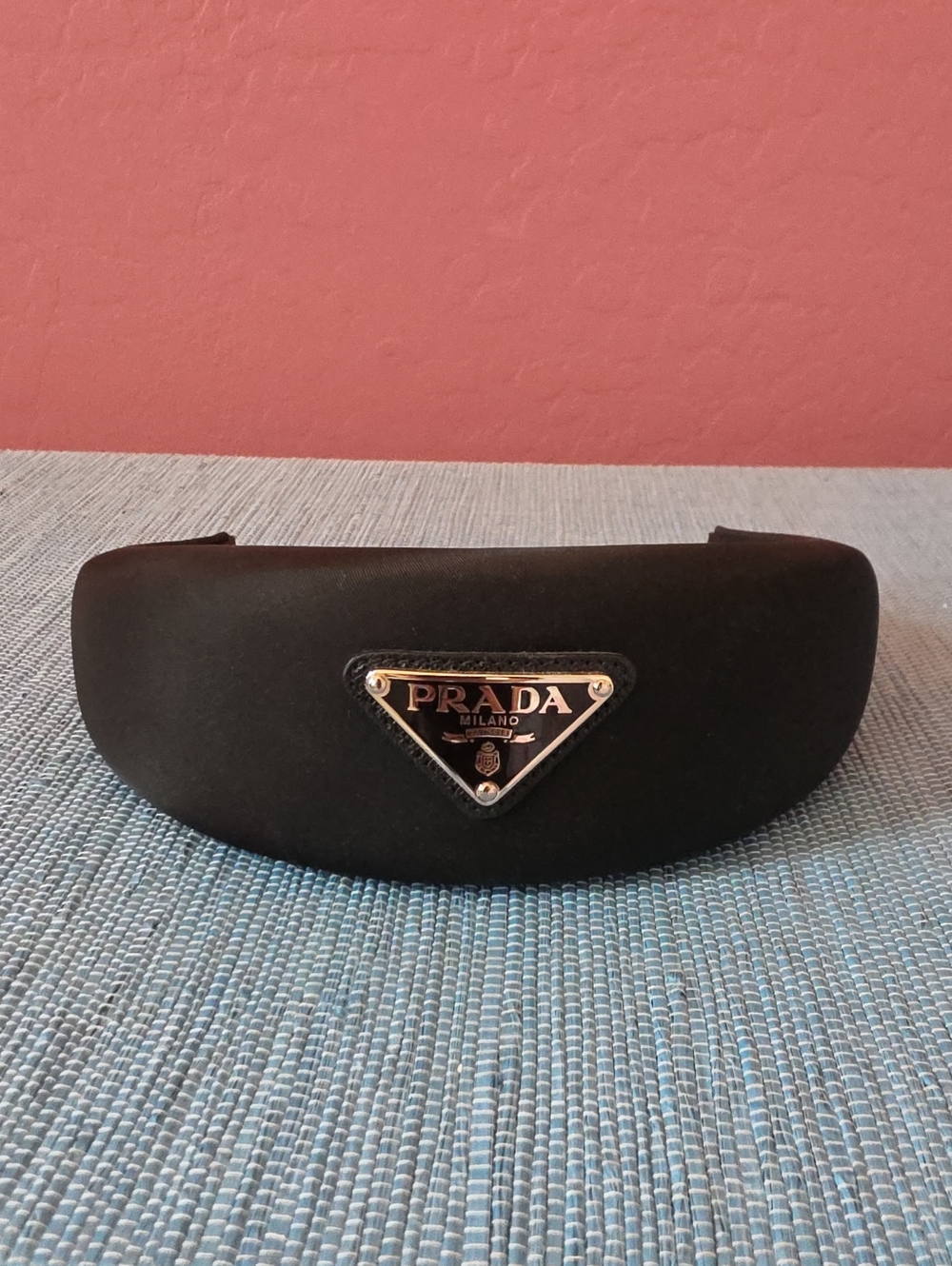 Prada Black Headband with Silver Logo Plaque
